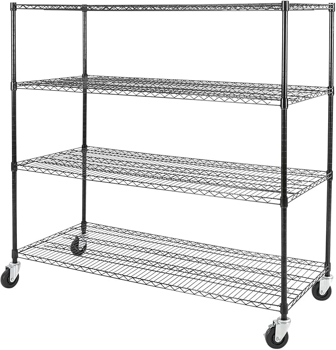 Bepritm 4-Tier Wire Shelving, Heavy Duty Metal Garage Shelving with Wheels, Storage Shelves Load Capacity 120LBS for Warehouse, Pantry (60" W x 24" D x 54" H)