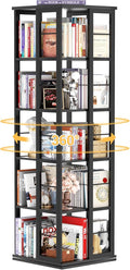 Aheaplus Rotating Bookshelf, Corner Bookcase, 360 Display Wood Spinning Bookshelves, Floor Standing Bookcases Narrow Shelf, 5 Tiers, Black