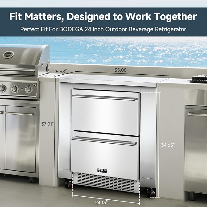 BODEGA 24Inch Stainless-Steel Outdoor Kitchen Cabinet for Beverage Refrigerator,freestanding & Under Counter Kitchen Appliance Cabinets Module is Designed to UnderCounter Beverage Cooler