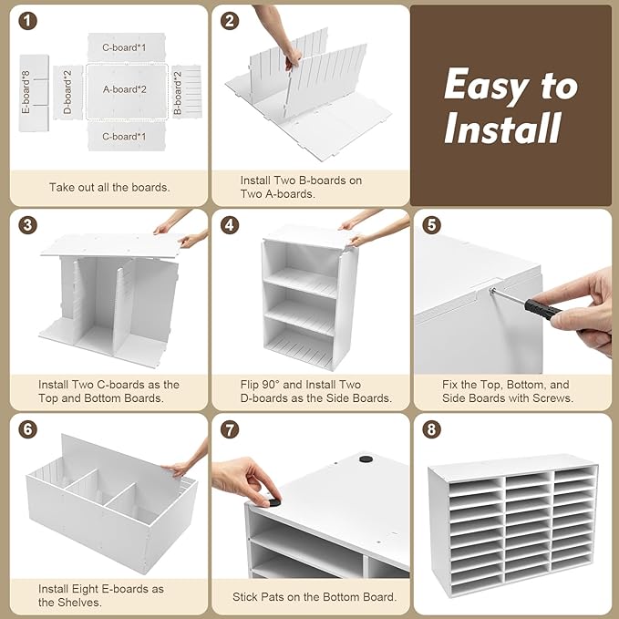 27 Compartments Literature Organizer, Desktop File Sorter Mail Center Paper Storage Cabinet Classroom Mailbox for Files Documents Papers Magazines(White) (White 27Slots)