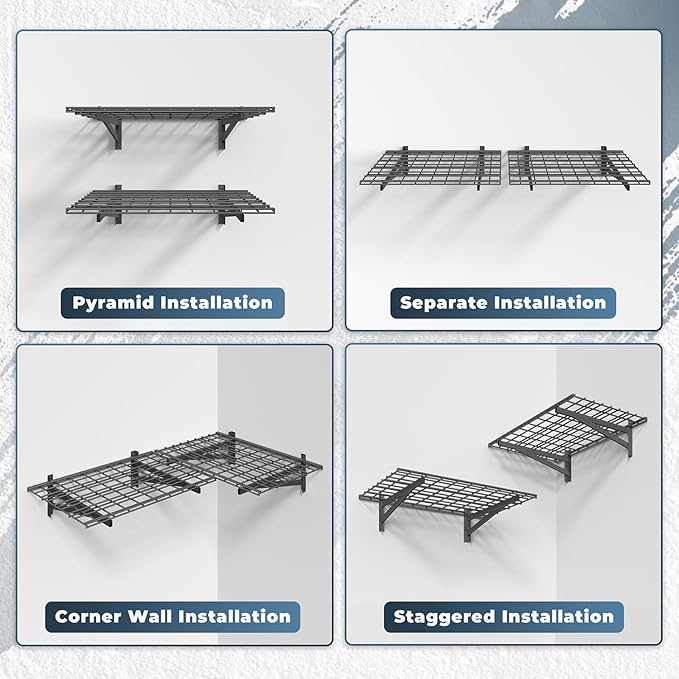 2 Pack Heavy Duty Garage Wall Shelving Set, 2x3ft, Black, Wall Mounted, Traditional Style, 2 Shelves, 500lbs Capacity