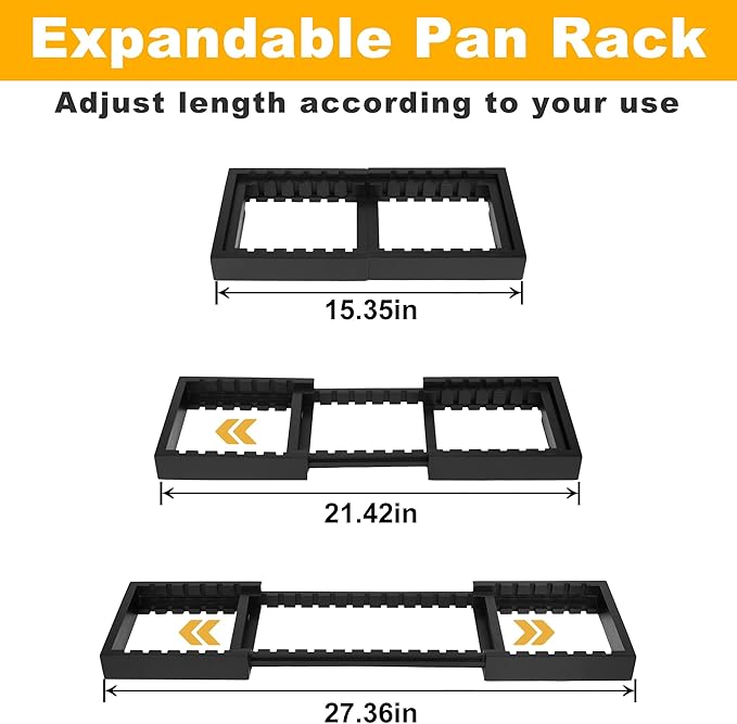 MinBoo Bamboo Expandable Pot Lid Organizer Pot Lid Holder, Pot and Pan Organizer Drawer Organizer for Pot Lids, Adjustable Dividers for Kitchen Cabinet Organizers and Storage,Black,Large
