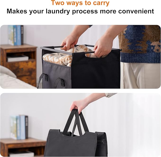Heybly Laundry Hampers, 3 × 12.5 Gal Laundry Basket with Large Desktop Sorter for Laundry Room organization, Bathroom and Dorm Laundry Bags on Storage Shelf, Walnut HLH003WB
