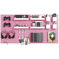 Pegboard Combination Kit, 8 Peg Boards and 30 Accessories Modular Hanging Black Pegboard for Walls, Office Wall Organizer, Keys Holder on Wall, Nursery Storage, 44"x22" Pink
