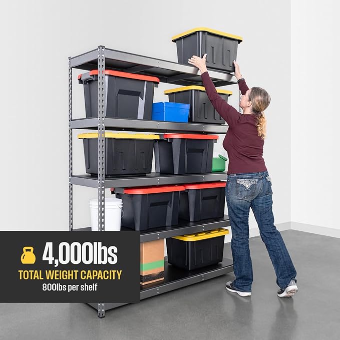 SafeRacks Modular Garage Shelving - 5 Tier Storage Shelves, Tall Metal Rack Shelves for Storage, Heavy Duty Steel Shelf Organizer for Garage, Or Kitchen Pantry (Hammertone, 18 x 48 x 72)