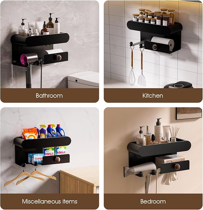 Universal Hair Dryer Holder, Hair Tool Organizer with Shelf for Bathroom, Hair Accessories Organizer for Blow Dryer, Curling Iron, Straightener