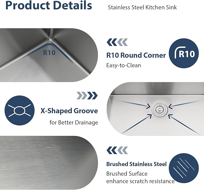 Lordear 30 Inch Undermount Kitchen Sink Workstation 16 Gauge Stainless Steel Under Counter Single Bowl Handmade Kitchen Sinks Basin 30x19x10 Inch