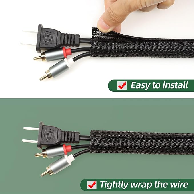 Split Wire Loom Tubing, Cable Protector Sleeve, Braided Cable Management for TV/Computer/Home Theater/Engine Bay, Cord Protectors from Pets No Chew (Black, 1.26"-10ft)