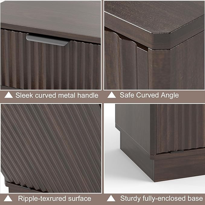 Tilt Out Trash Can Cabinet, Hidden Garbage Can Cabinet with Storage Drawers, Wave-Textured Front, 10 Gallon, Walnut
