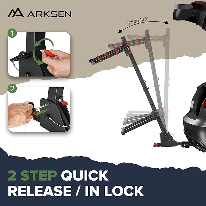 Arksen Folding Hitch-Mounted Ski/Snowboard Rack, Snowboard Mount Carries 6 Pair Skis or 4 Snowboards Fits 2" or 1.25" Receivers, Trailer Hitch Ski Rack with Key Lock, Security Strap, Tilt Access