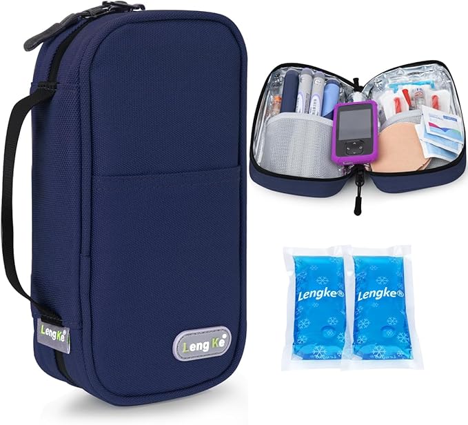 YOUSHARES Insulin Cooler Case - Travel Medicine Cooler Bag for Diabetes Supplies, Insulin Pen Case with 2 TSA Approved Gel Ice Pack (Navy Blue)