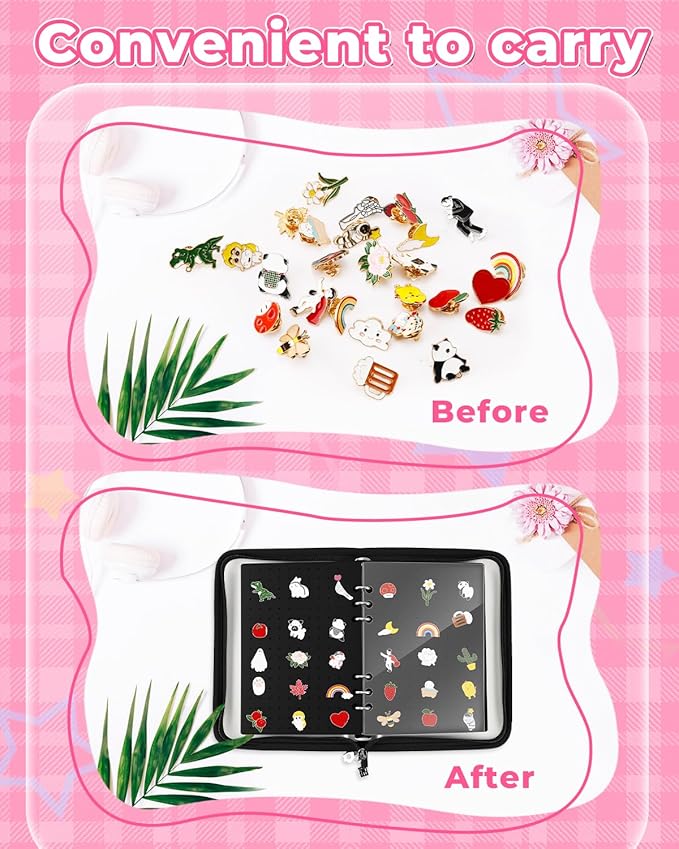 UCEC Enamel Pin Display Book & 50 PCS Rubber Pin Backs, A5 Album Pin Collection Binder for Brooch Pins, Black 6-Page Zippered Pinfolio Trading Organizer Case, Pin Storage Display Book for Enamel Badge