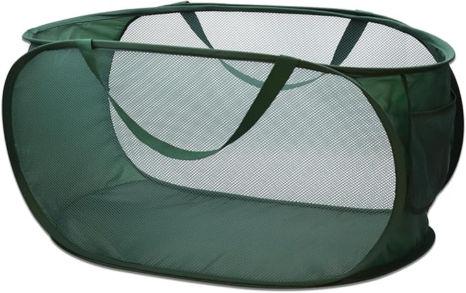 HONOMA Sturdy Mesh Laundry Hamper Basket Bag,Pop up Basket with Side Pocket for Laundry Room, Bathroom, Kids Room, College Dorm or Travel (Pop Horizontal, Emerald)
