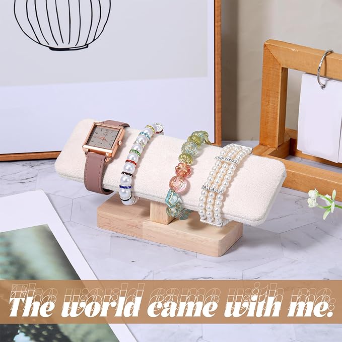 Wooden Watch Display Stand Wood T-Bar Bracelet Display Stand Jewelry Organizer Holder with Faux Suede Surface for Watches, Bangles, Scrunchies, Home Use, Retail Displays Selling 7.6x1.9x3.5inch