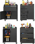 Metal Tool Cabinet,Garage Storage Cabinet System,Wall Cabinet & Locking Rolling Tool Cabinet with Doors and Adjustable Shelves,Steel Tool Cabinets for Home (4 Pcs-StyleC, Black)