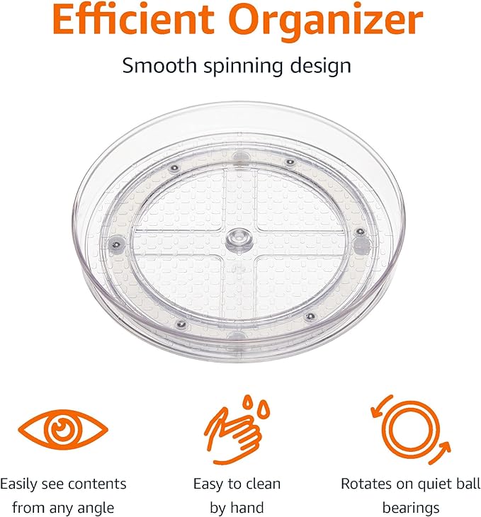 Amazon Basics Clear Lazy Suzan Turntable Organizer, 9-Inch, 2-Pack