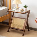 Giantex Rattan Side Table, Boho Nightstand with Glass Top & Magazine Rack, End Table with Storage, Bamboo Bedside Table for Small Space Living Room Bedroom (1, Walnut)