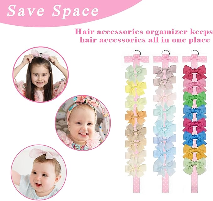 6 PCS Headband Bow Holder for Girls Hair Bows Clips Storage Bow Organizer hanger for Girls Hair Bows accessories Wall Hanging Organizer for Baby Room, Nursery Decors or Travel (Pink)