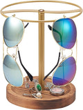 Sunglasses Organizer Wood Glasses Holder Stand, Metal Sunglass Storage Display Rack for 12Pairs Eyeglasses, Eyewear Organizer for Dresser Table Desk Countertop Bedroom (Gold Frame)