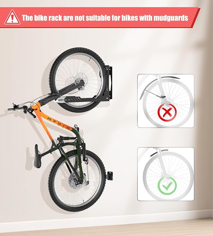 Swivel Bike Wall Mount, Space Saving Bike Rack Garage, No Heavy Lifting Required Bicycle Wall Mount, Vertical Wall Bike Hanger Can Holds up to 77 lbs, Black