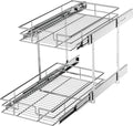 LOVMOR 2 Tier Individual Pull Out Cabinet Organizer 11" W x 18" D, Slide Out Kitchen Cabinet Storage Sliding Shelves