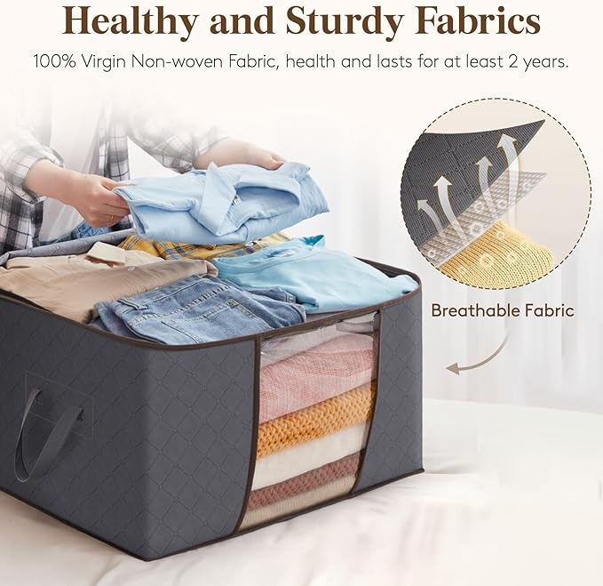 Lifewit 90L Large Storage Bags, 8 Pack Closet Organizers and Storage, Clothes Storage Bins with Lids, Foldable Storage Containers with Reinforced Handles for Clothing, Blanket, Bedding, Comforter Gray