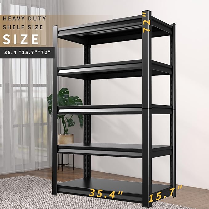 2 Pack Garage Shelving Heavy Duty Storage Shelves 2500LBS Adjustable Garage Shelves 5 Tier Metal Shelving Unit Utility Rack Shelf for Storage Kitchen Warehouse Pantry, Black 72 "H x 36 "W x 16" D