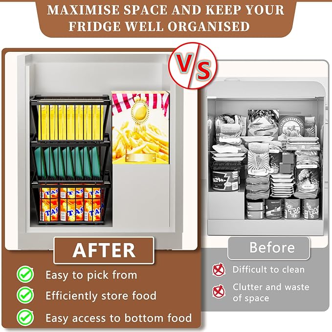 Freezer Organizer Bins ，Enhanced Leak-Proof Bottom，4 Pack Stackable Deep Freezer Organizer Bins for 5 Cu.FT Small Chest Freezer，Easy Get Bottom Foods without Digging（for 5 Cu.Ft