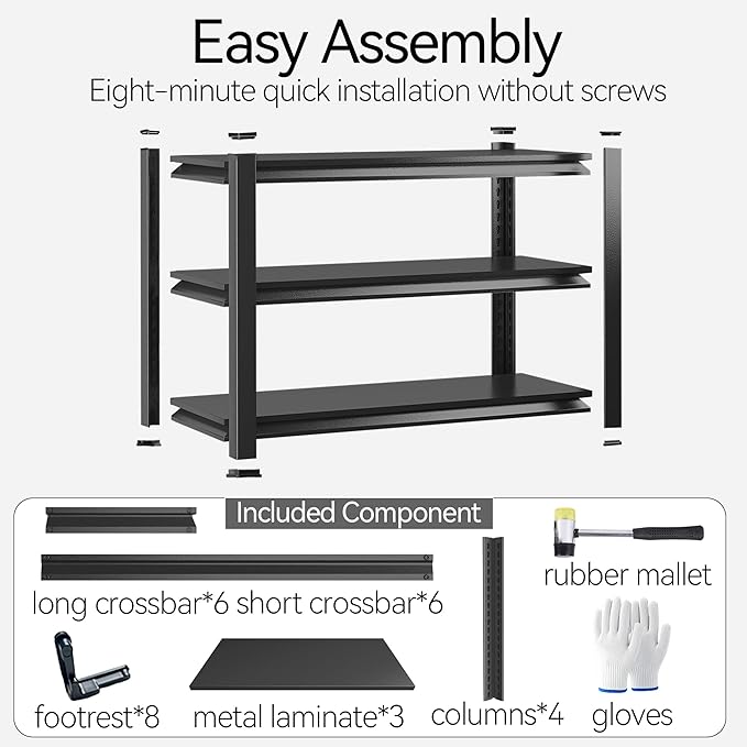 Storage Shelves, Garage Metal Shelving Unit, Adjustable, Double-Layer Column with Reinforced Ribs, Heavy-Duty, Capable of Bearing 1800 lbs, Suitable for Garage, Warehouse, Kitchen Storage