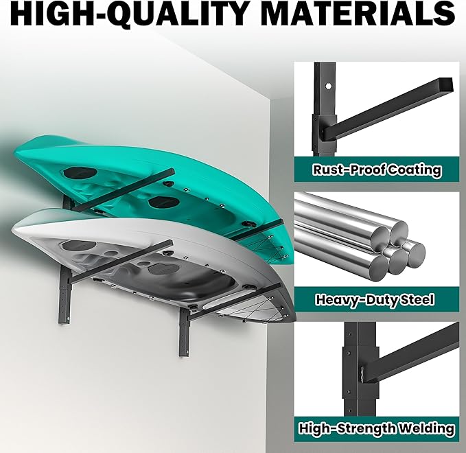 EVERHANGER Wall Mounted Kayak Storage Rack, Adjustable Kayak Holder, Heavy Duty Canoe Rack, Indoor & Outdoor Use