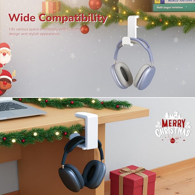 [Xmas Gifts] 3-in-1 PC Gaming Headset&Controller Holder - EURPMASK Headphone Stand w/Adjustable Clamp&2 Controller Holder&Rotating Arm&Cable Organizer,Christmas Card,Bag,Box,Stocking Stuffer for Gamer