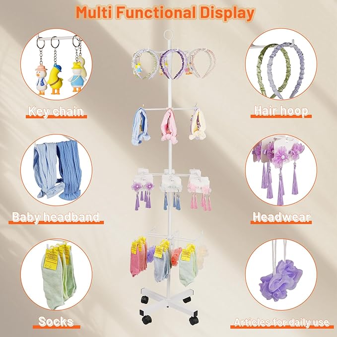 Retail Display Stand Rotating Display Stand 4 Tier Spinning Display Stand for Craft Shows, Jewelry, Keychain, Earring Adjustable Height Retail Display Racks (White)