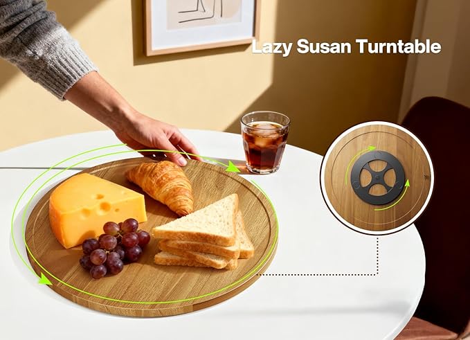 14" Acacia Wood Lazy Susan Turntable Organizer for Table Top, Round Wooden Lazy Susan Storage for Cabinet Countertop Pantry, Decorative Tray for Kitchen Bathroom Decor Coffee Bar Accessories