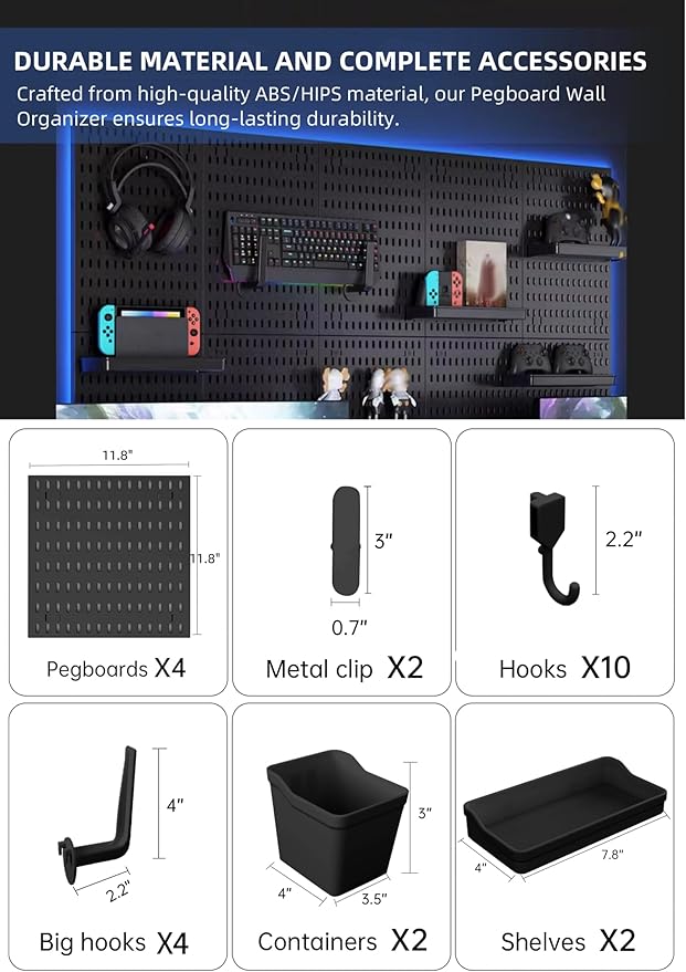 Revamp Your Space With A Versatile Pegboard Kit - Effortlessly Organize Home, Office, And Gaming Setup With Customizable Hanging Solutions (Black)
