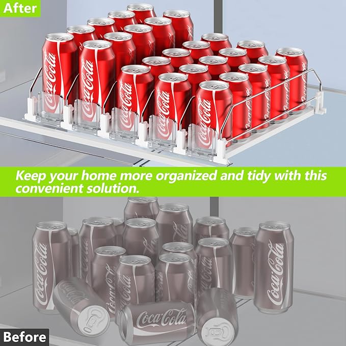 Drink Organizer for Fridge,Self Pushing Fridge Drink Organizer,Automatic Drink Dispenser for Fridge-Holds up to 15 Cans, 14.96inch, White