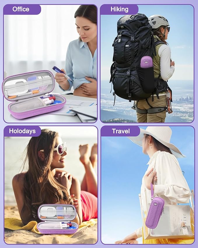 Krypthos Insulin Cooler Travel Case, Diabetes Travel Bag with 2 TSA Approved Ice Packs, Portable Medication Organizer for Diabetic Insulin Pens, Vials & Syringes for Travel & Daily Use (Violet)
