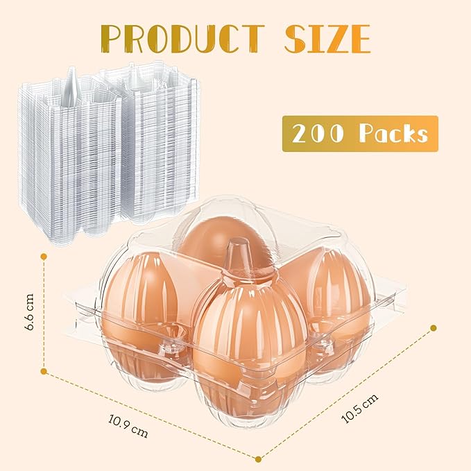 Zubebe 200 Pieces Clear Egg Cartons Plastic Egg Cartons Bulk Empty Chicken Egg Tray Holds Securely Clear Blank Egg Cartons for Chicken Farm Business Market Home Refrigerator Storage(2 x 2 Grids)