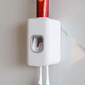 2 Slot Toothbrush Holder and Toothpaste Dispenser Wall Mounted, Automatic Toothpaste Squeezer, 2 in 1 Tooth Brush Toothpaste Organizer for Shower (White)
