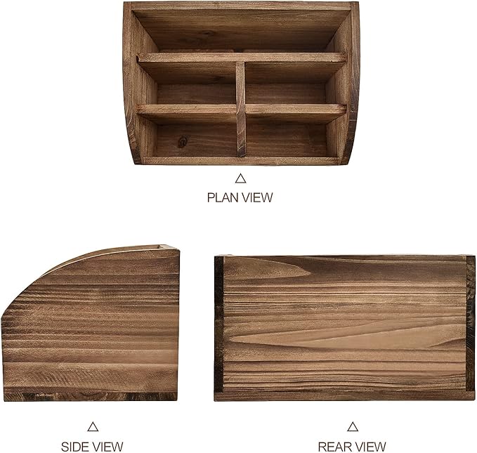 OKSQW Wooden Desk Organizer, Solid Wood Pen Holder for Desktop Organizer, No Need Assembly, Home Office Supplies Workspace Organizers Mail Holder Remote Control Countertop Storage Box