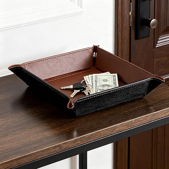 Valet Tray Organizer, 5.5" Square Catch All Tray for Men & Women - for Nightstand, Entryway,Desk & Dresser Top | Jewelry & EDC Holder for Watches, Rings, Keys, Wallet, Phone, Glasses