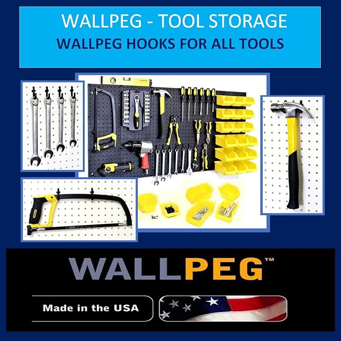 WallPeg 12 Black PEGBOARD Bins - Peg Board Organizer Accessories - Pegboard Bins for Craft Room Storage & Garage Organization - Handy Peg Board Wall Organizer Bin Set -Made in USA-