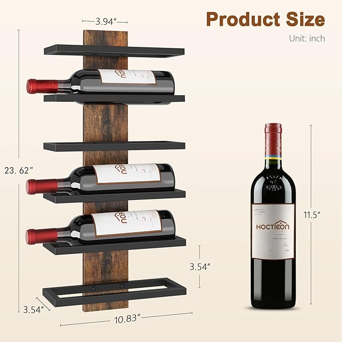 Hoctieon 3-Set 6 Tier Wall Mount Wine Rack, Wall Mounted Wine Bottle Racks for Display and Storage, Hanging Bottle Holder, for Living Room, Dining Room, Bar, Wine Cellar, Rustic Brown