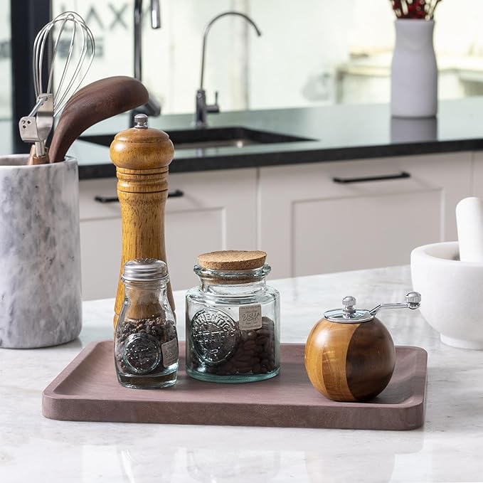 Marble Vanity Tray, 11.8in Sandstone Bathroom Kitchen Tray for Countertop, Decorative Dresser Organizer, Perfume Storage, Jewelry Holder, Brown Stone Gift for Man