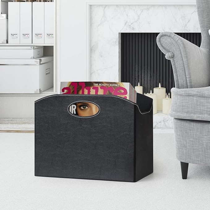 EZDeco Magazine Holder Foldable Magazine Rack Floor PU Leather File Holder Newspaper Book Storage Magazine Basket Document File Folder Organizer for Office Home Christmas gifts