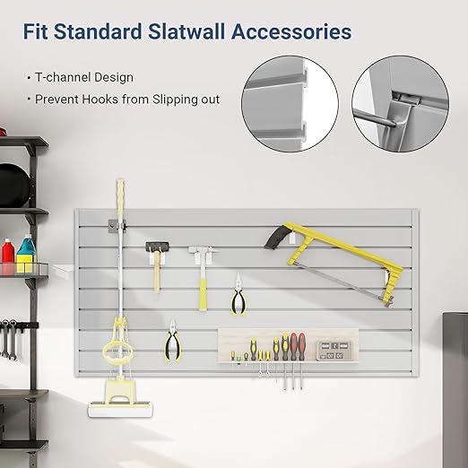 Slatwall Panel 4 FT x 2 FT, Interlocking Slat Wall Paneling, Wall Mounted PVC Slat Wall Panels, Suitable for Garage Storage, Slatwall Board, Shelves - Grey