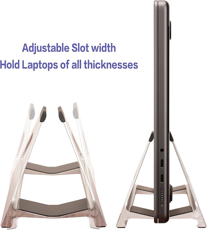 Vertical Laptop Stand, Space Saving Holder for MacBook with Tool-Free Width Adjustment, Pretty Anodized Aluminum for Desk, Universal Fit for 10-17" Laptop