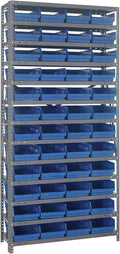 Quantum Storage Systems 1275-107BL Steel Shelving Unit with 4" Shelf Bins, 12" D x 36" W x 75" H, Blue