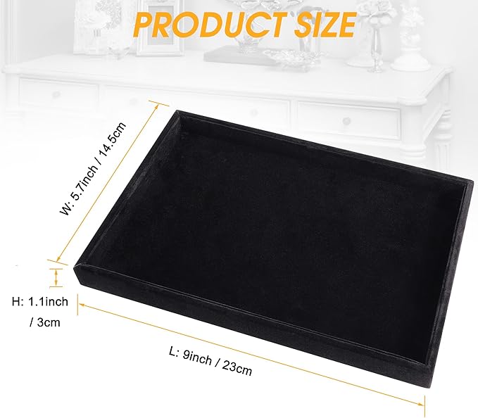 Mornajina 9" x 5.7" Velvet Jewelry Tray Jewelry Display Tray, Stackable Empty Plate Trays for Earrings Necklaces Bracelet Rings Display Showcase - Black
