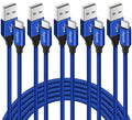 etguuds USB A to USB C Cable 5-Pack (3/3/6/6/10 ft), Fast Charging Type C Charger Cord for iPhone 17 16 15 Pro Max Plus Air, Samsung Galaxy S25 S24 S23 S22 S21 S20 A56 A17 A16, Pixel, Moto G, Blue