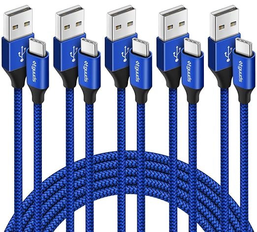 etguuds USB A to USB C Cable 5-Pack (3/3/6/6/10 ft), Fast Charging Type C Charger Cord for iPhone 17 16 15 Pro Max Plus Air, Samsung Galaxy S25 S24 S23 S22 S21 S20 A56 A17 A16, Pixel, Moto G, Blue